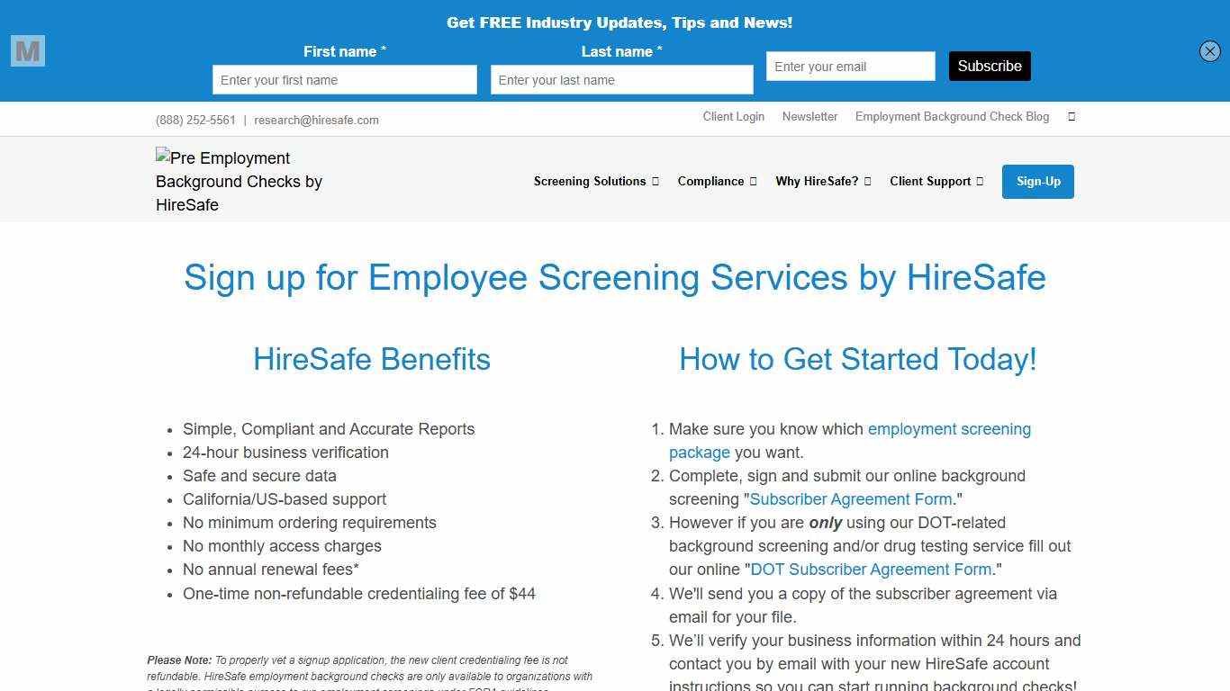 Sign-Up | Pre Employment Background Checks by HireSafe